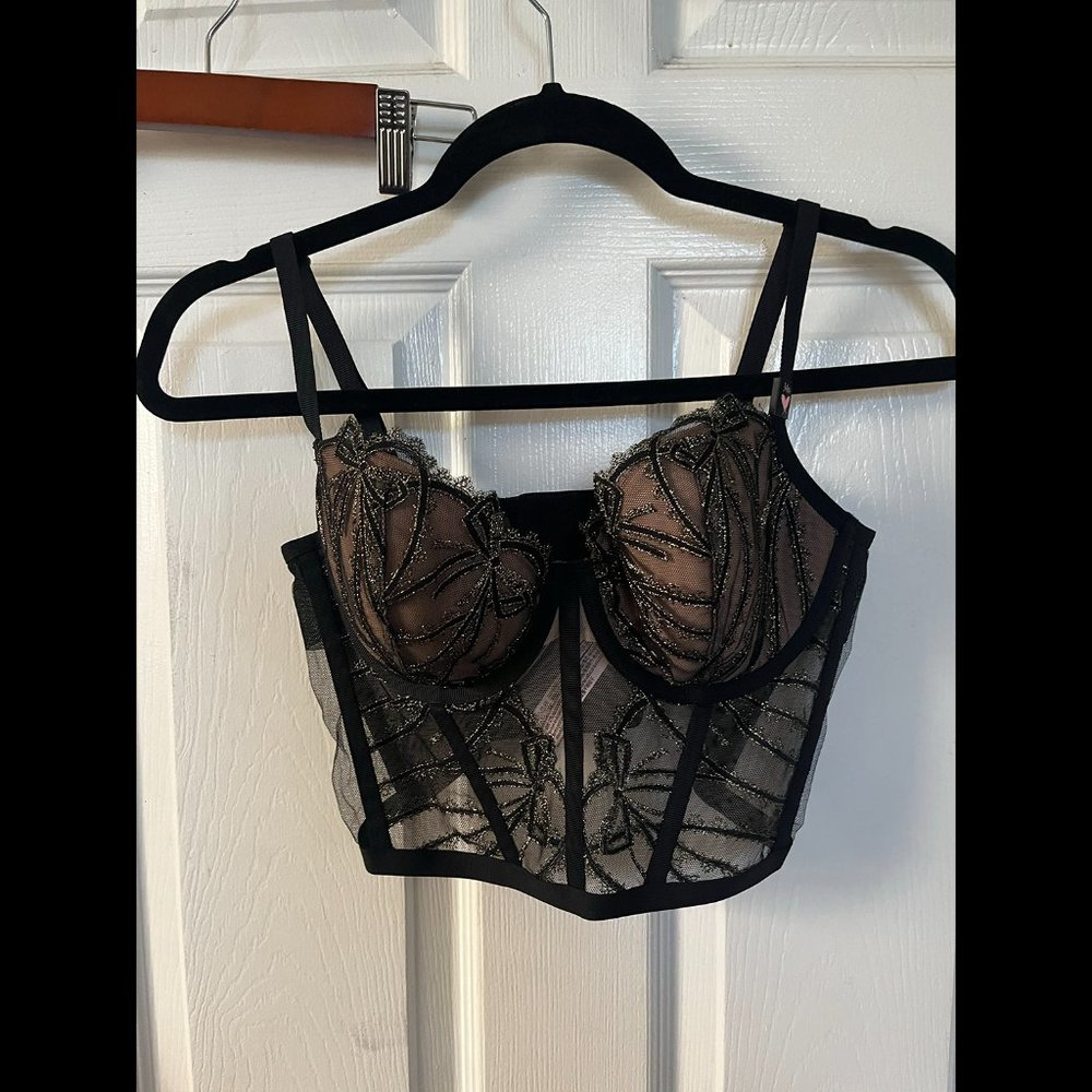 NWT Victoria's Secret Dreams angels black gold bow corset top 34D